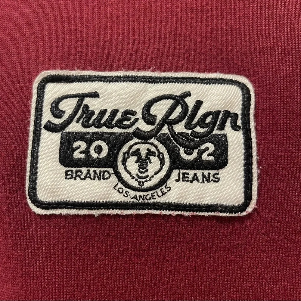True Religion Men Hoodie Pullover Burgundy 2002 Logo Y2K Style Streetwear Large